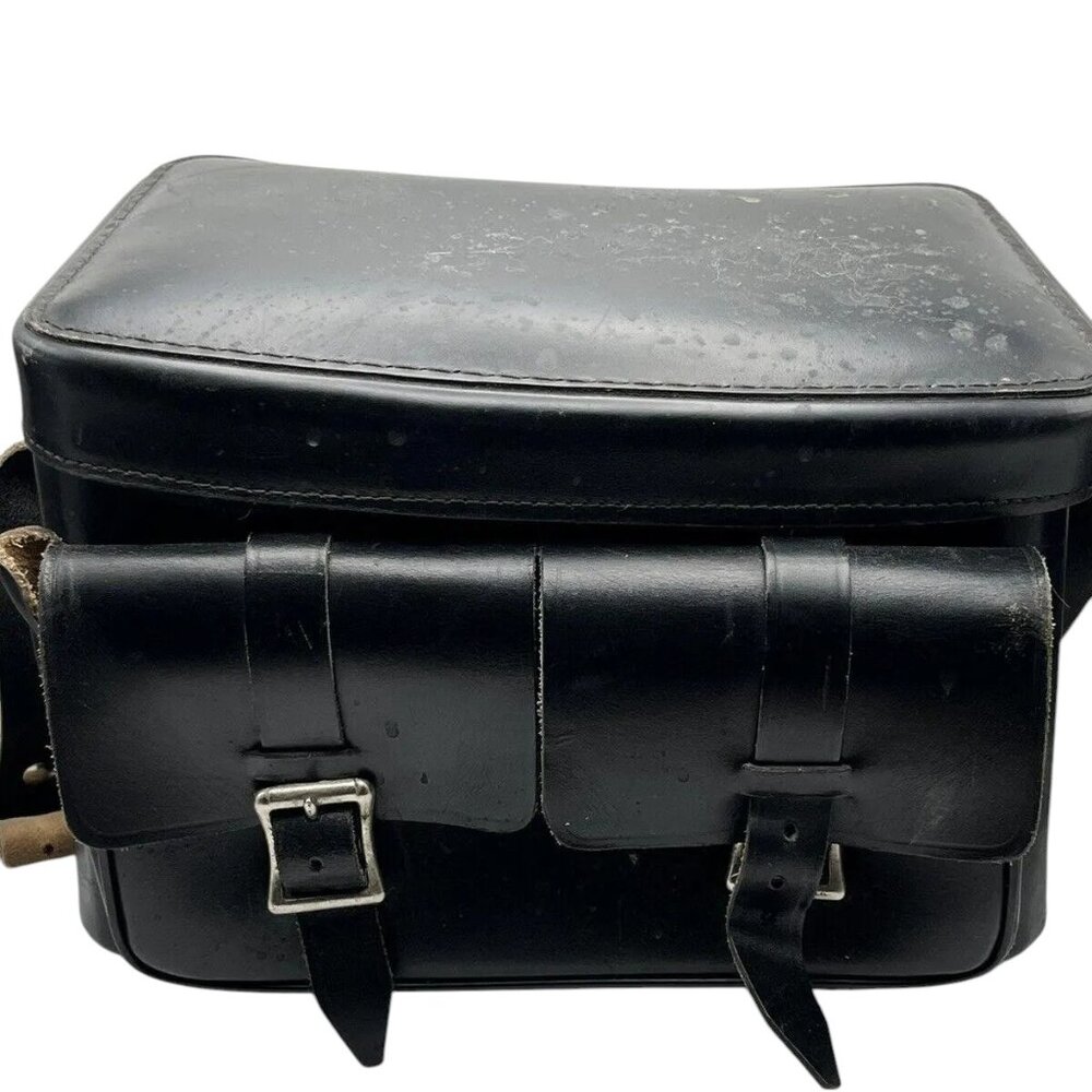 VTG Plainsman 2 Top Grain Cowhide Leather Black Hard Camera Tote BROKEN ZIPPER